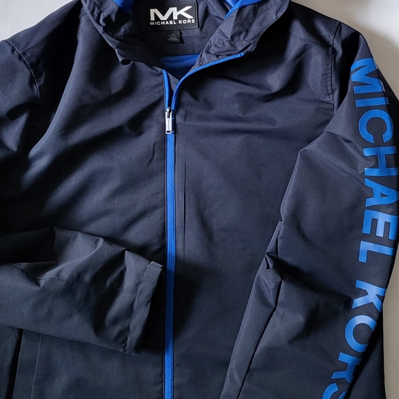 MICHAEL Kors mens full zip hooded jacket windrunner Size L navy big logo - Picture 2 of 6